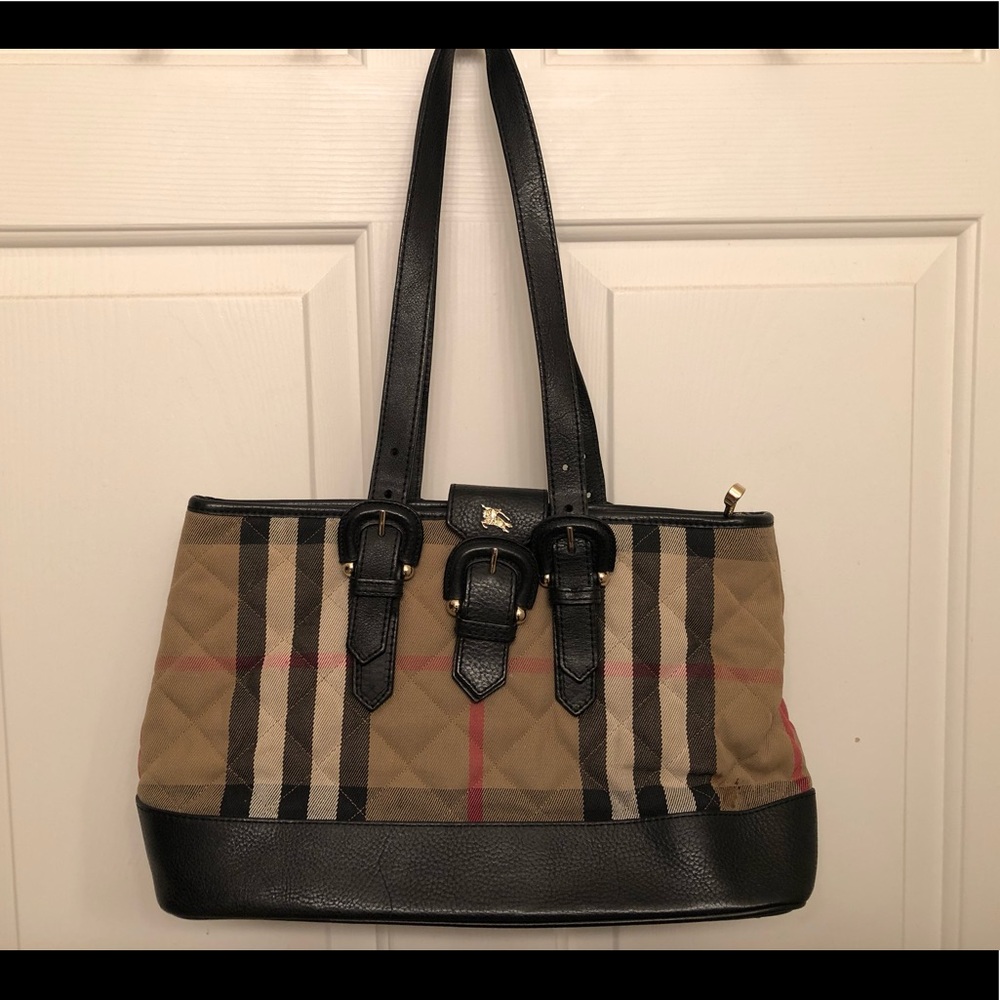Burberry handbag- fabric with leather handles. With dust bag.